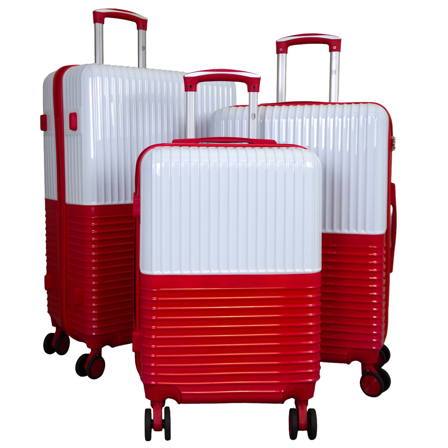 Polycarbonate motif suitcase set 3pcs Riga white-red