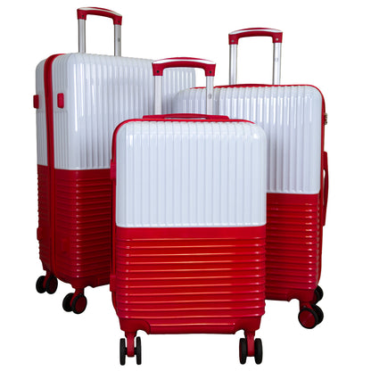 Polycarbonate motif suitcase set 3pcs Riga white-red