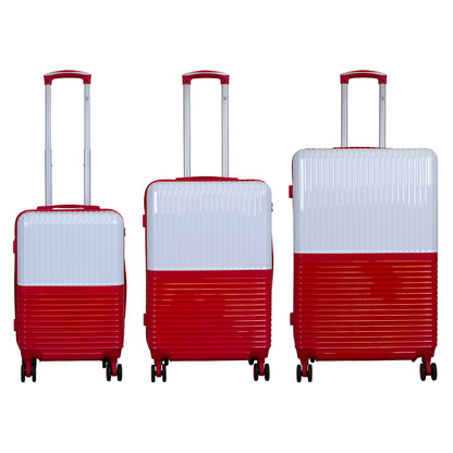 Polycarbonate motif suitcase set 3pcs Riga white-red