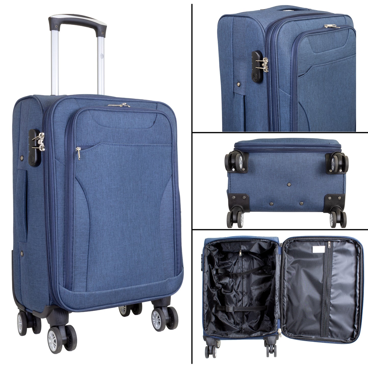 Soft Luggage Fabric Suitcase Set 3pcs - Model Cremona - Color Blue