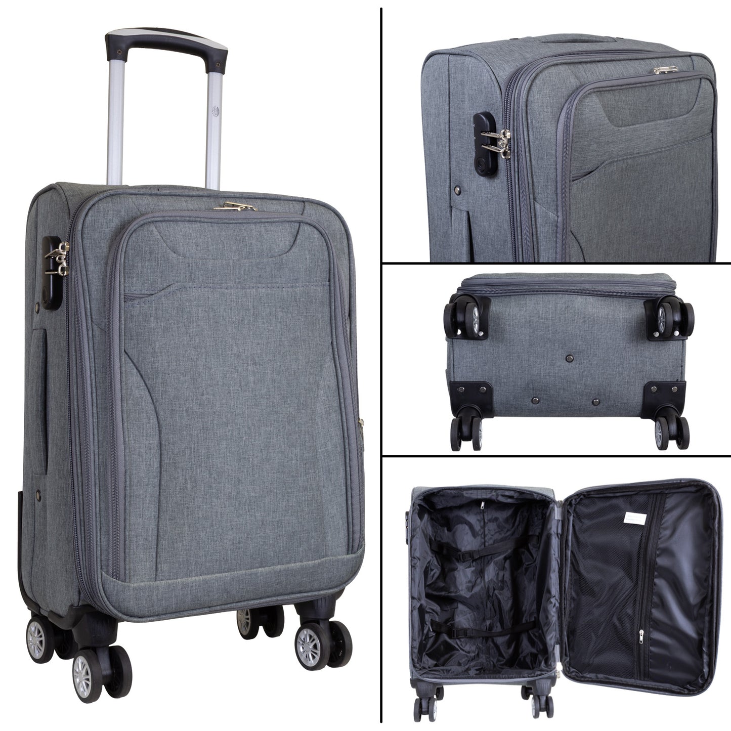 Set de valises souples en tissu 3 pièces - Modèle Cremona - Couleur gris