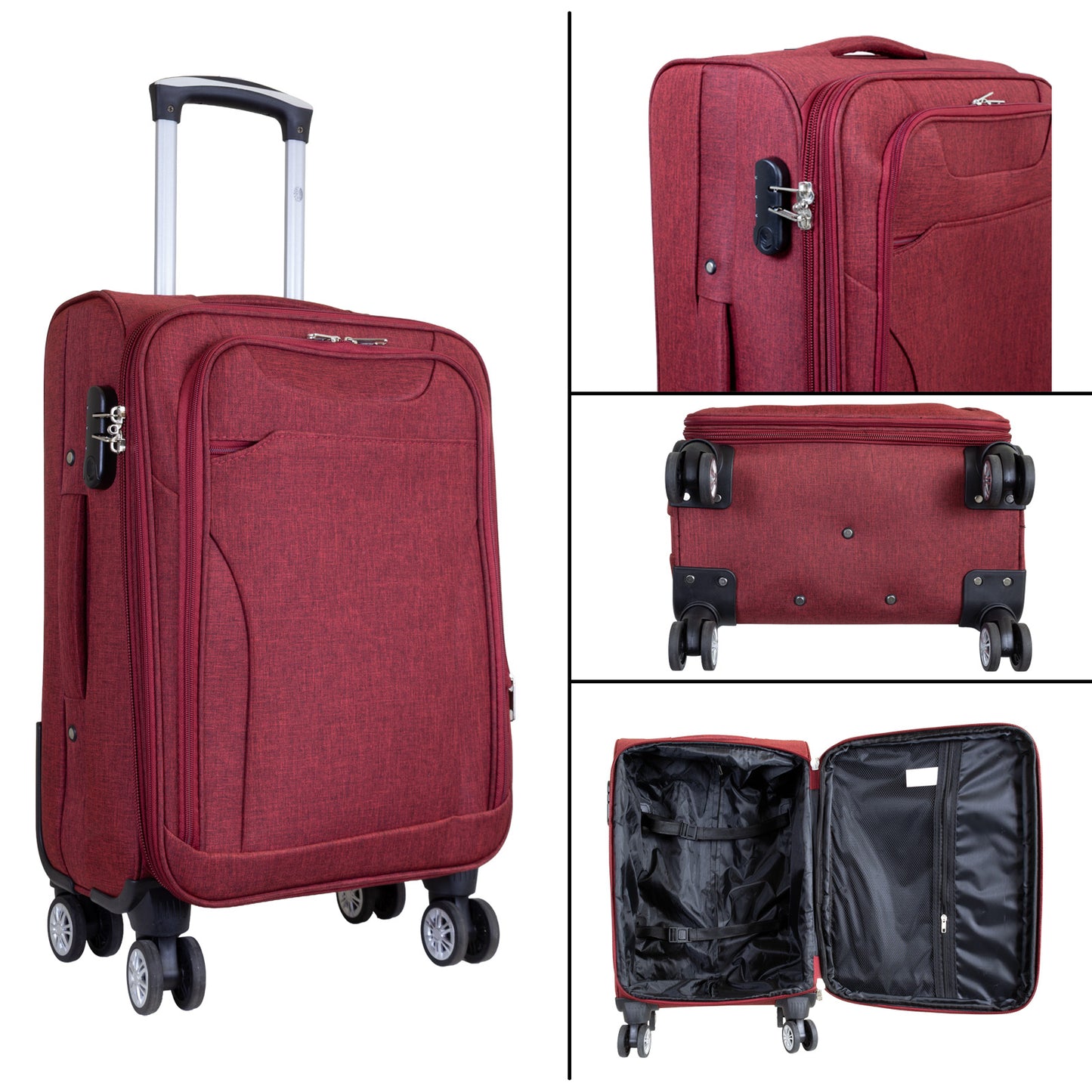Set de valises souples en tissu 3 pièces - Modèle Cremona - Couleur rouge