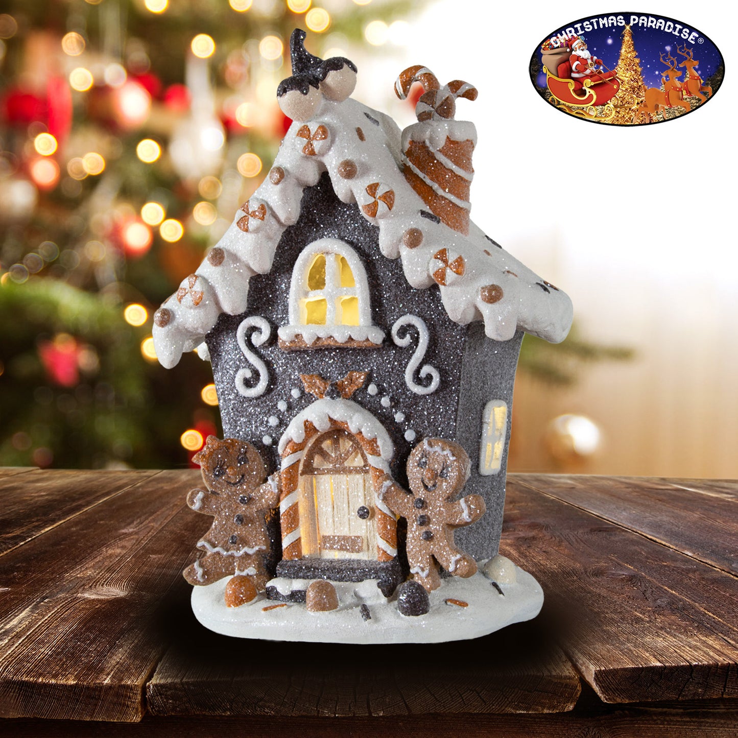 Casa de pan de jengibre LED 20cm, poliéster, VE-8(1)