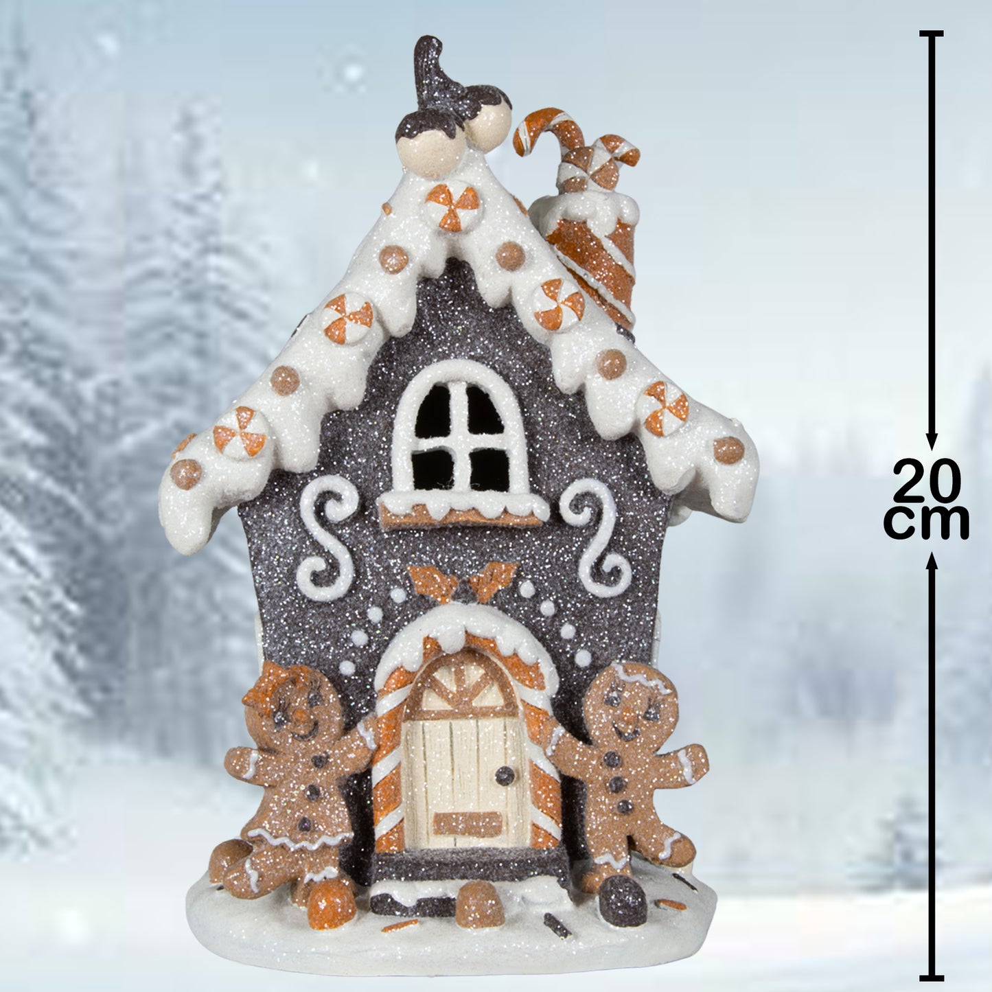 Casa de pan de jengibre LED 20cm, poliéster, VE-8(1)