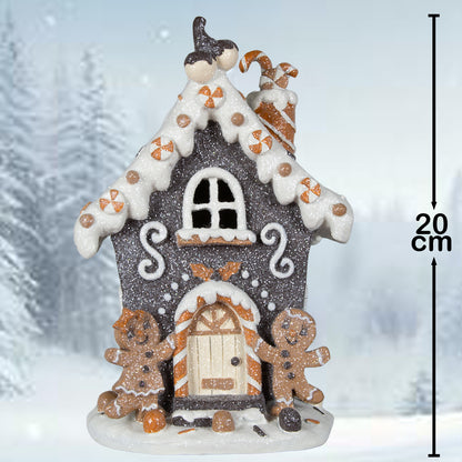 Casa de pan de jengibre LED 20cm, poliéster, VE-8(1)