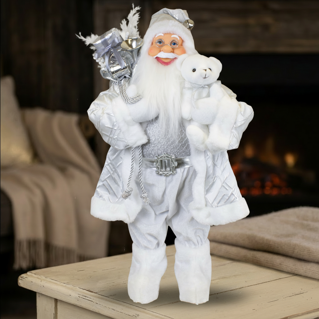 Papá Noel 60cm con abrigo blanco, VE-1