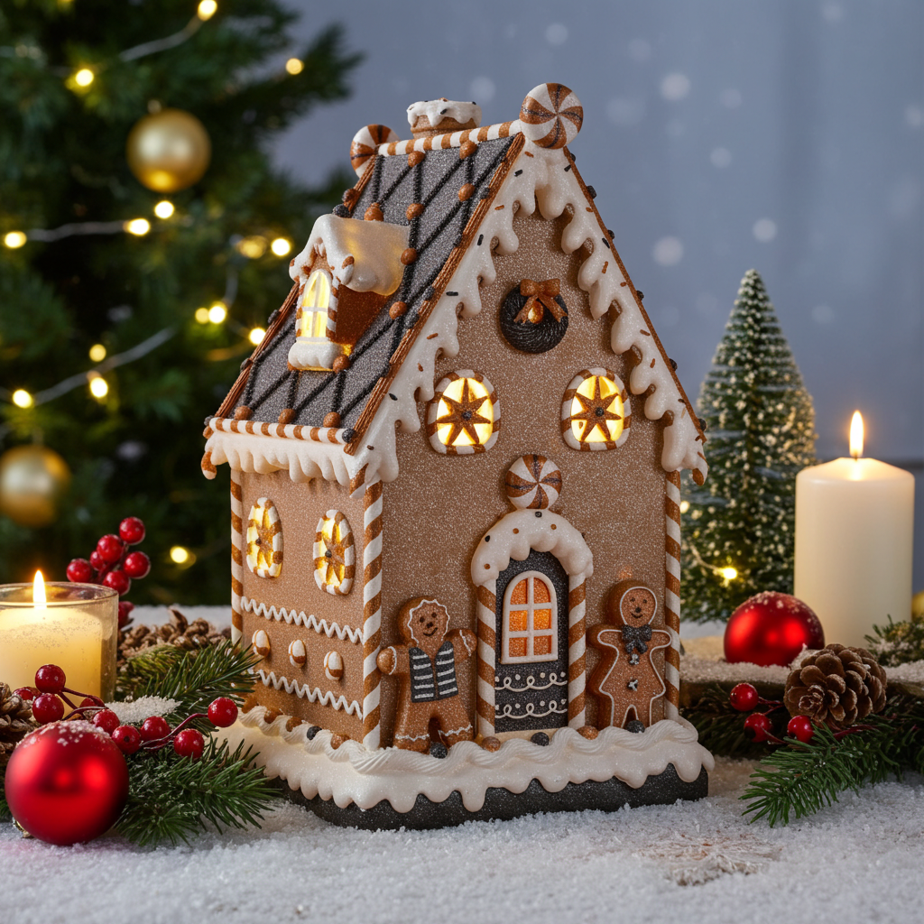 Casa de pan de jengibre LED 51cm, poliéster, VE-2(1)