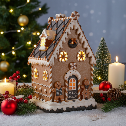 Casa de pan de jengibre LED 51cm, poliéster, VE-2(1)