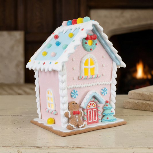 LED gingerbread house 21cm, Polyclay, VE-6(1)