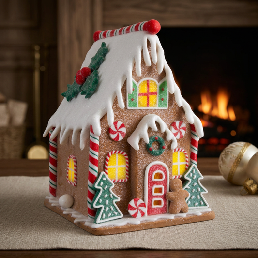 LED gingerbread house 18cm, Polyclay, VE-6(2)