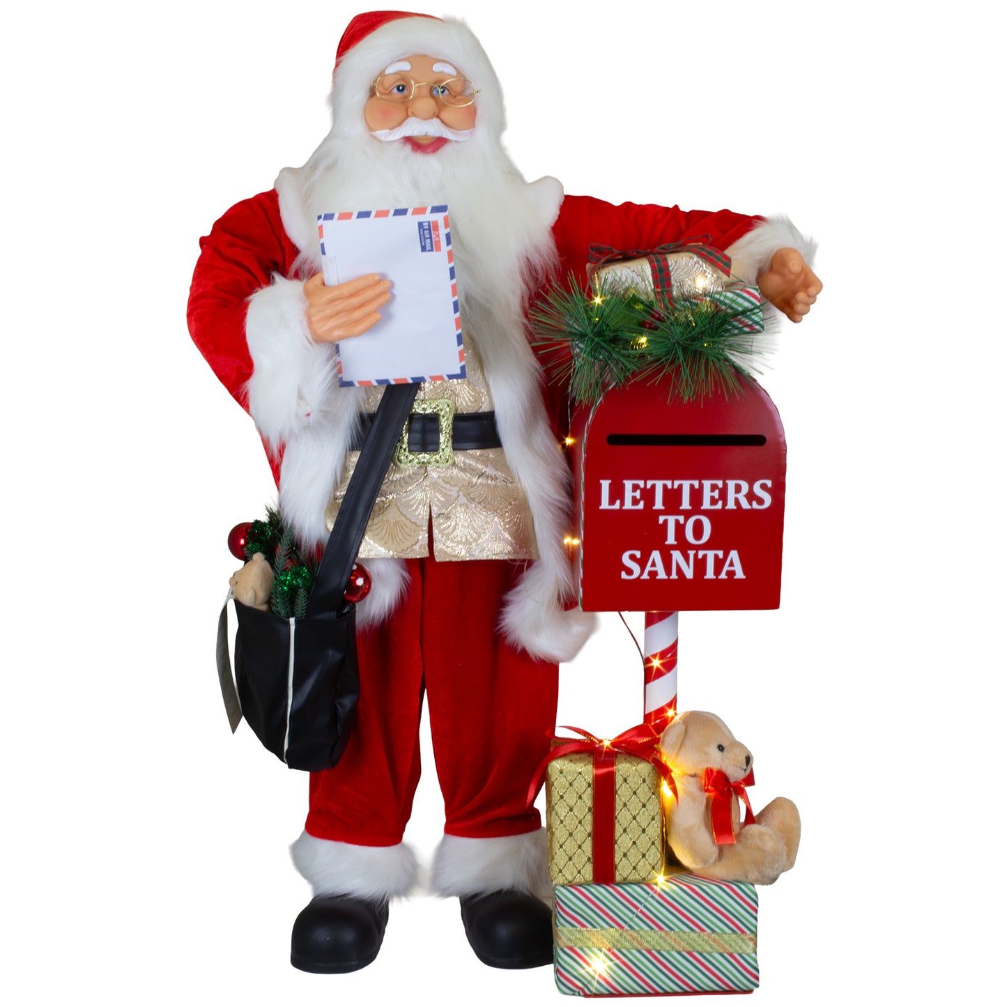 Père Noël 90cm boîte aux lettres avec LED + musique, VE-1
