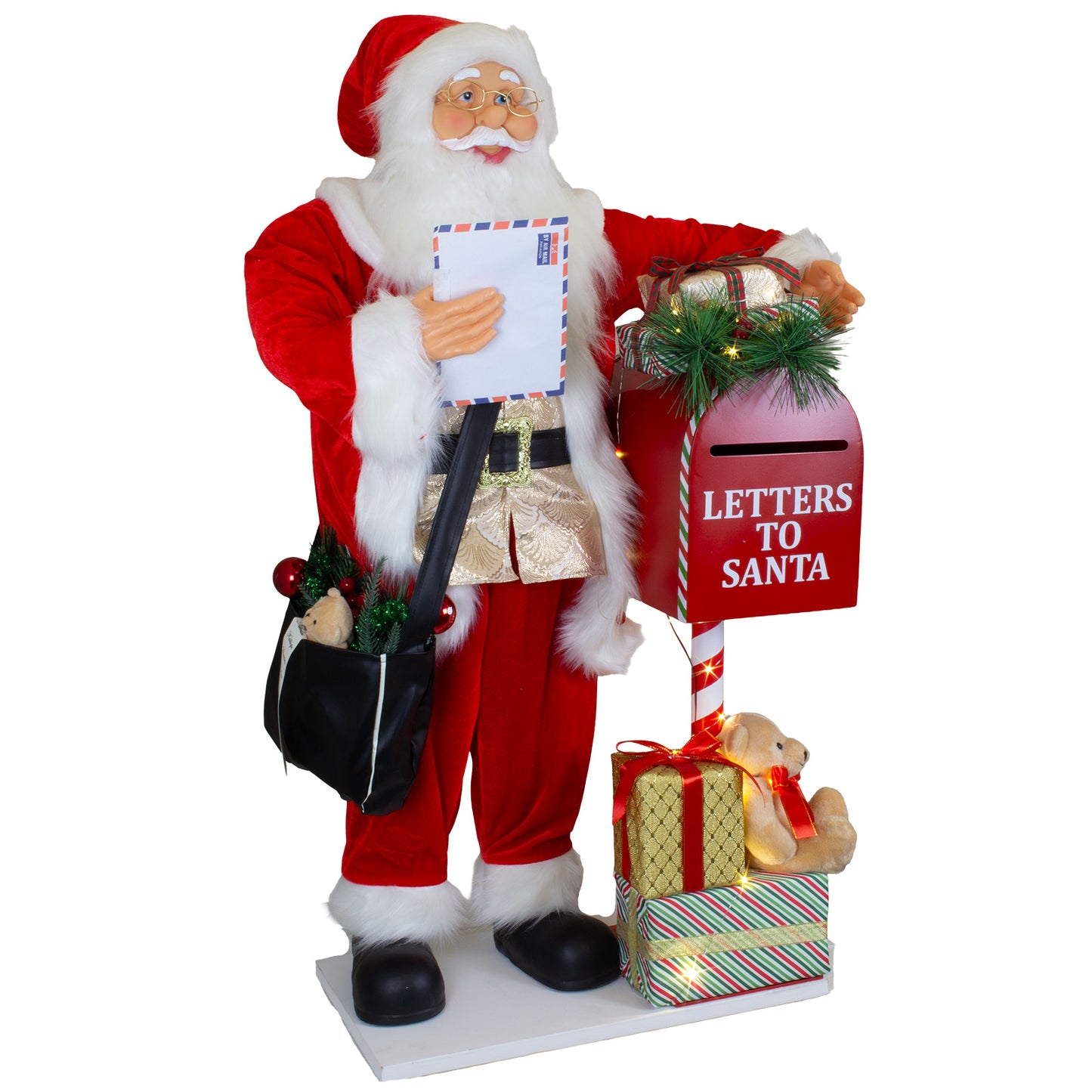 Père Noël 90cm boîte aux lettres avec LED + musique, VE-1