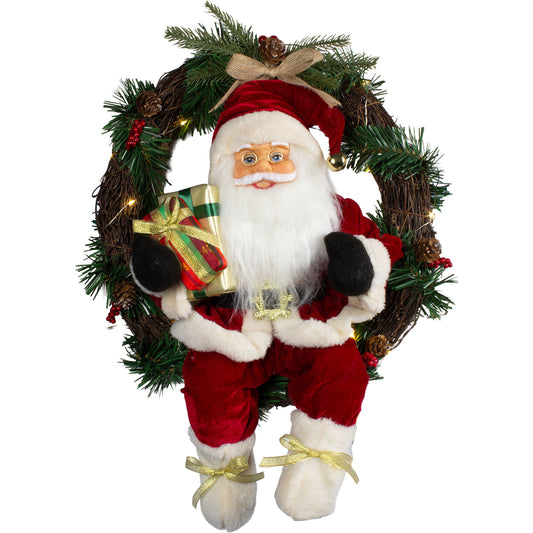 Santa 45cm im Kranz mit LED, VE-4
