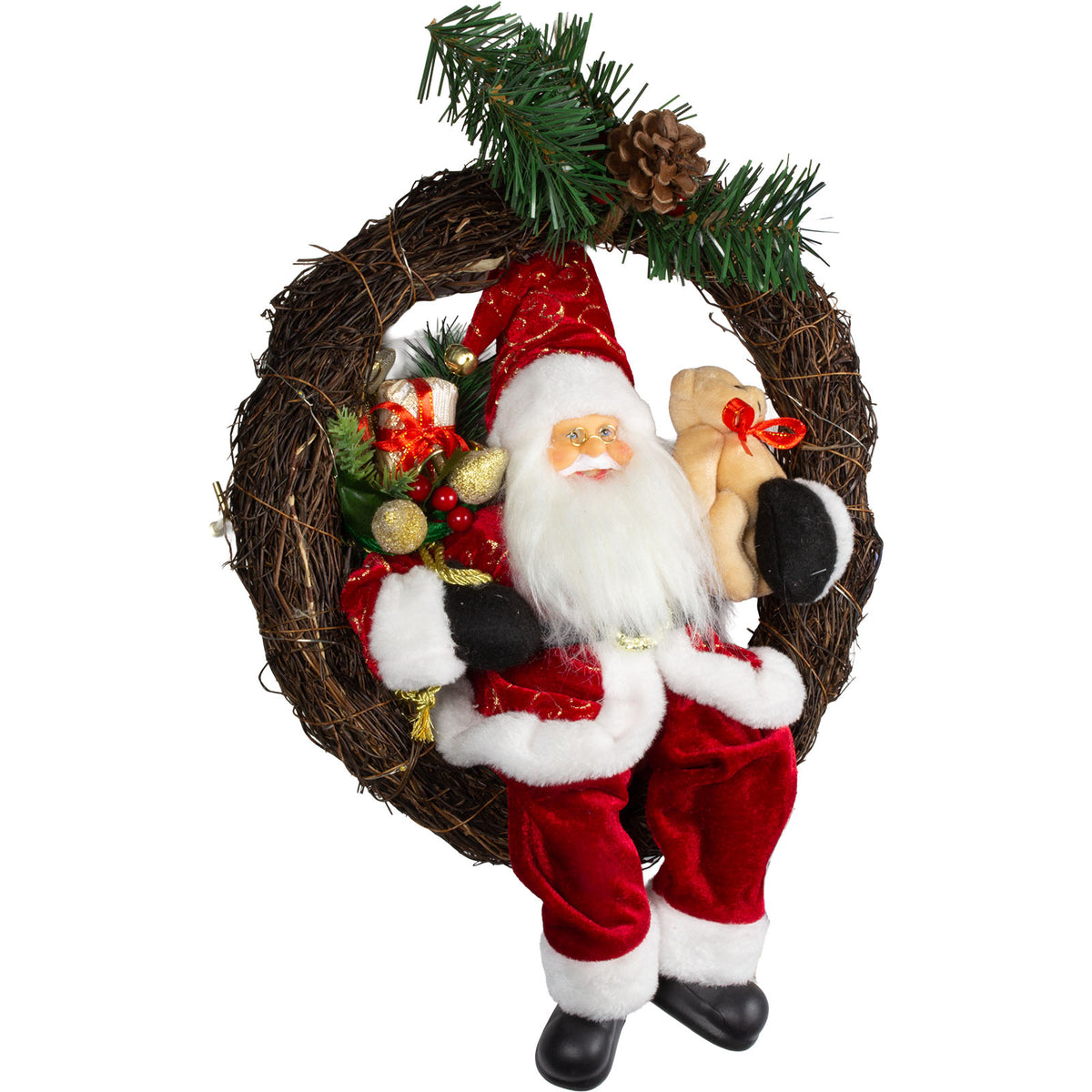 Babbo Natale 30cm nella corona con LED, VE-6