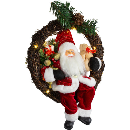 Santa 30cm im Kranz mit LED, VE-6