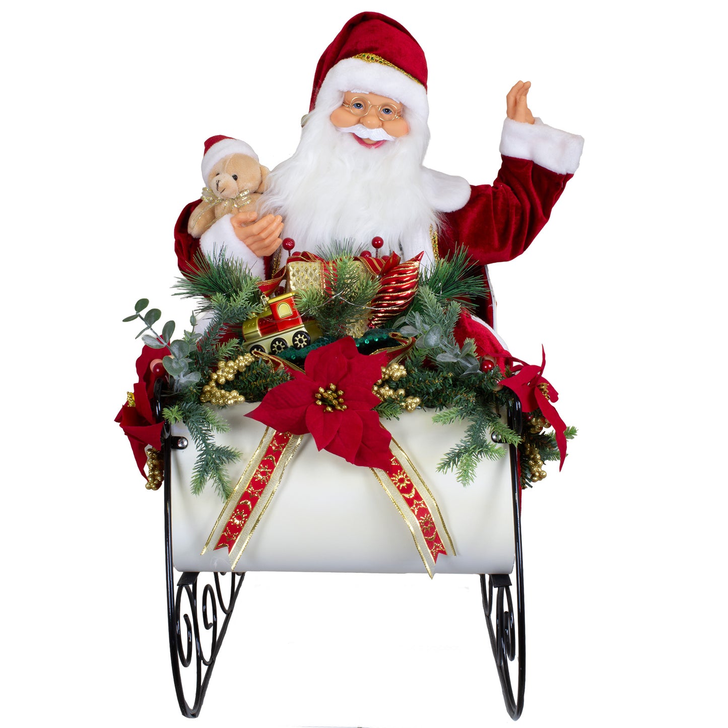 Père Noël sur traîneau 80cm avec animation, VE-1