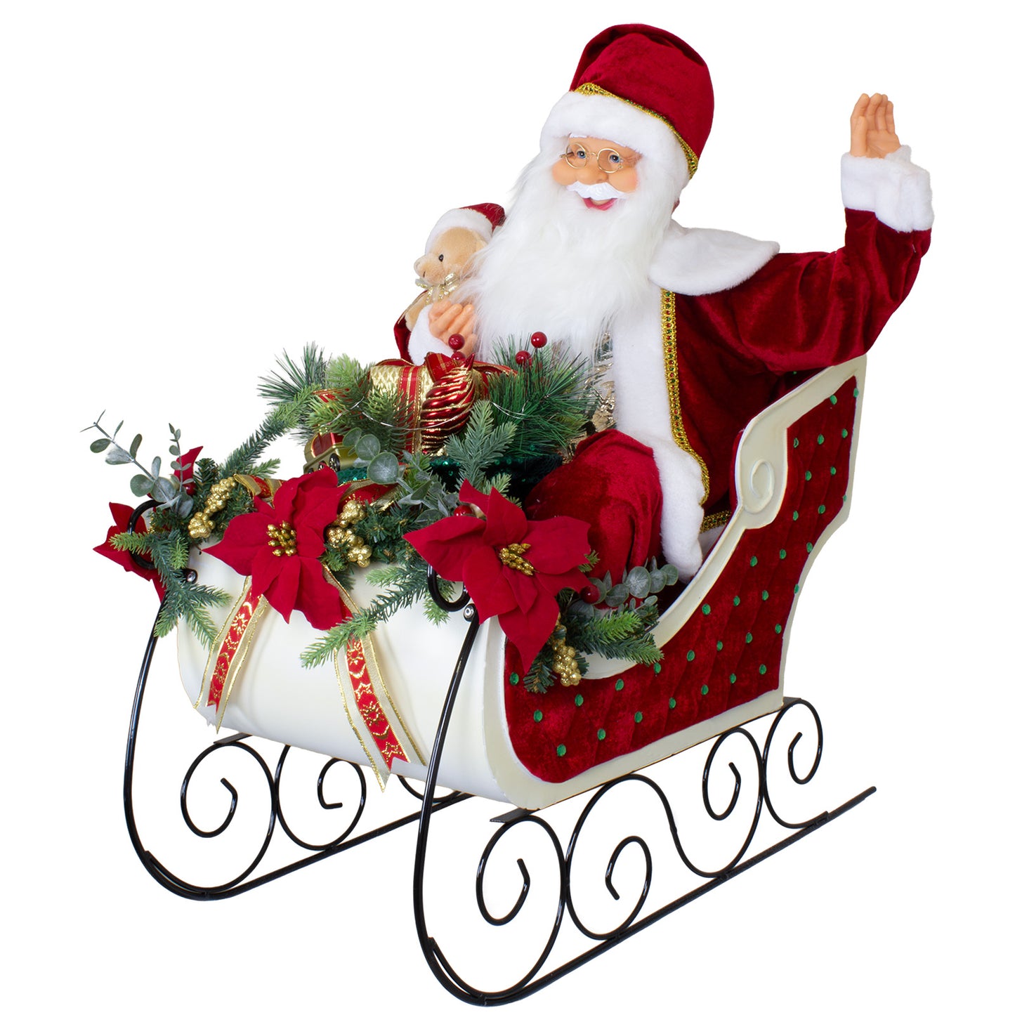 Père Noël sur traîneau 80cm avec animation, VE-1