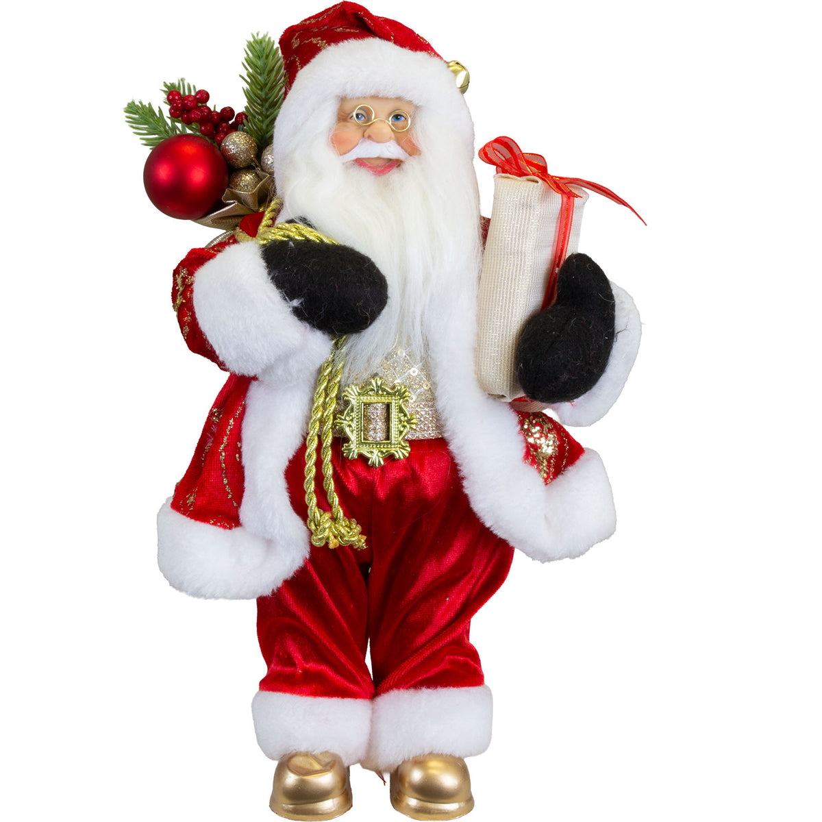 Babbo Natale 30cm cappotto lungo rosso-oro, conf. 6 pz