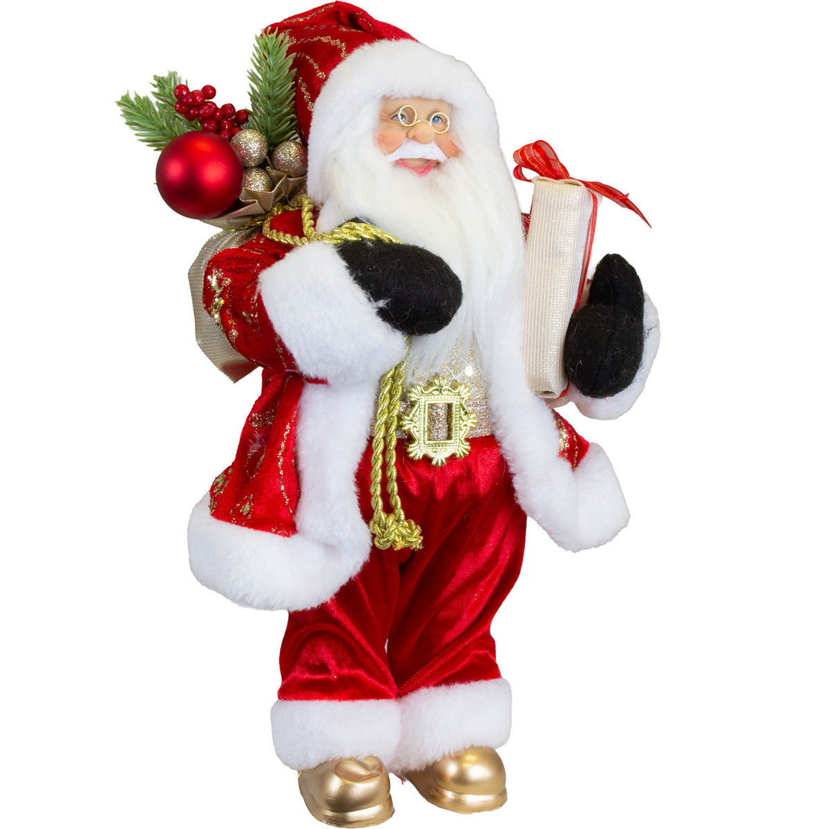 Babbo Natale 30cm cappotto lungo rosso-oro, conf. 6 pz