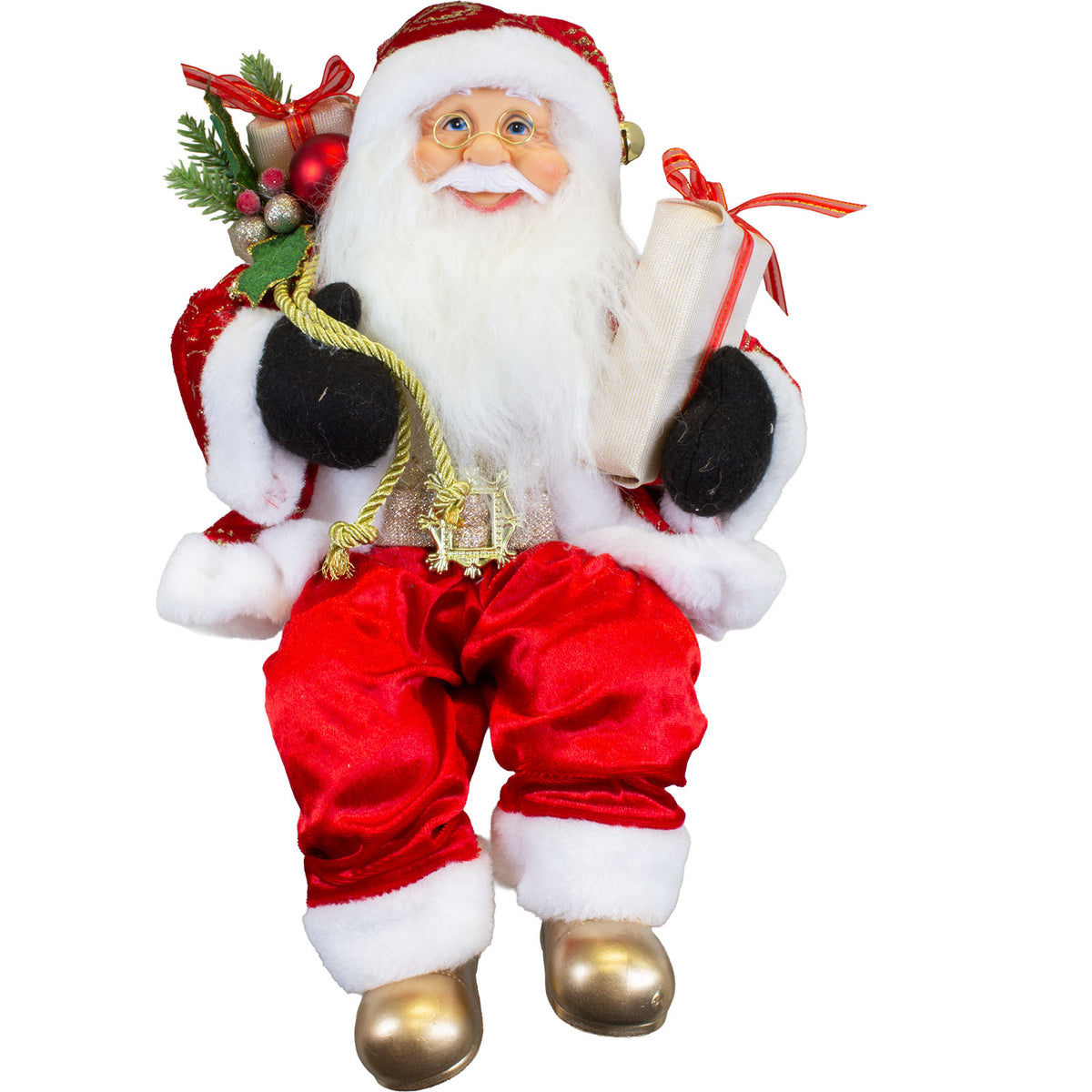 Babbo Natale da bordo 45cm cappotto lungo rosso-oro, conf. 6 pz