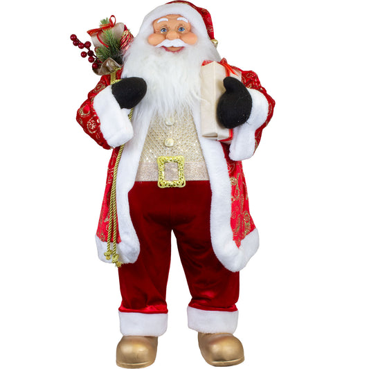 Babbo Natale 80cm cappotto lungo rosso-oro, conf. 1 pz