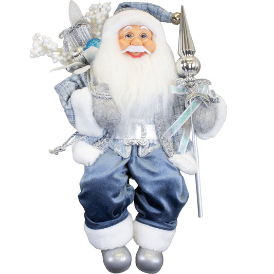 Santa Kantenhocker 45cm langer Mantel in blau-weiß-silber, VE-6
