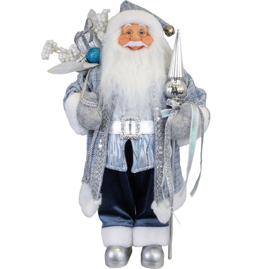 Santa 45cm langer Mantel in blau-weiß-silber, VE-6