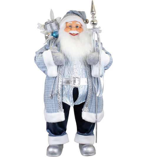 Babbo Natale 80cm cappotto lungo blu-bianco-argento, conf. 1 pz
