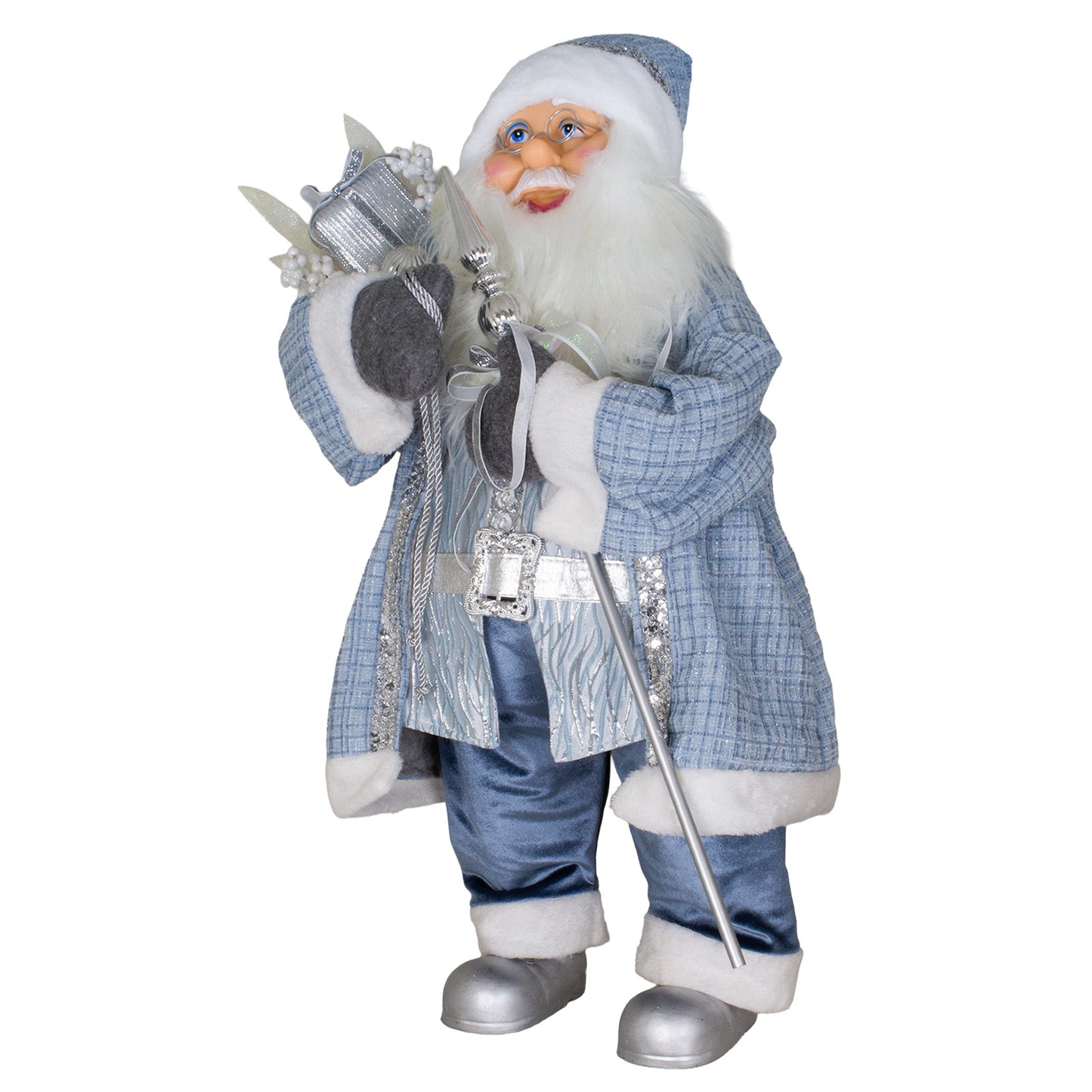 Santa manteau long 80 cm bleu-blanc-argent, unité de vente 1