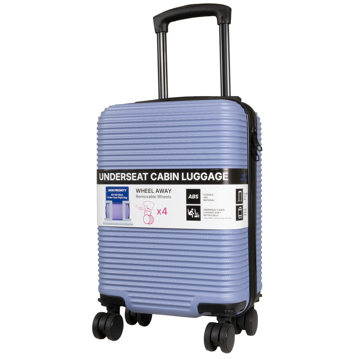 Valise cabine Underseat 40x30x20 cm, en présentoir, 4 couleurs assorties