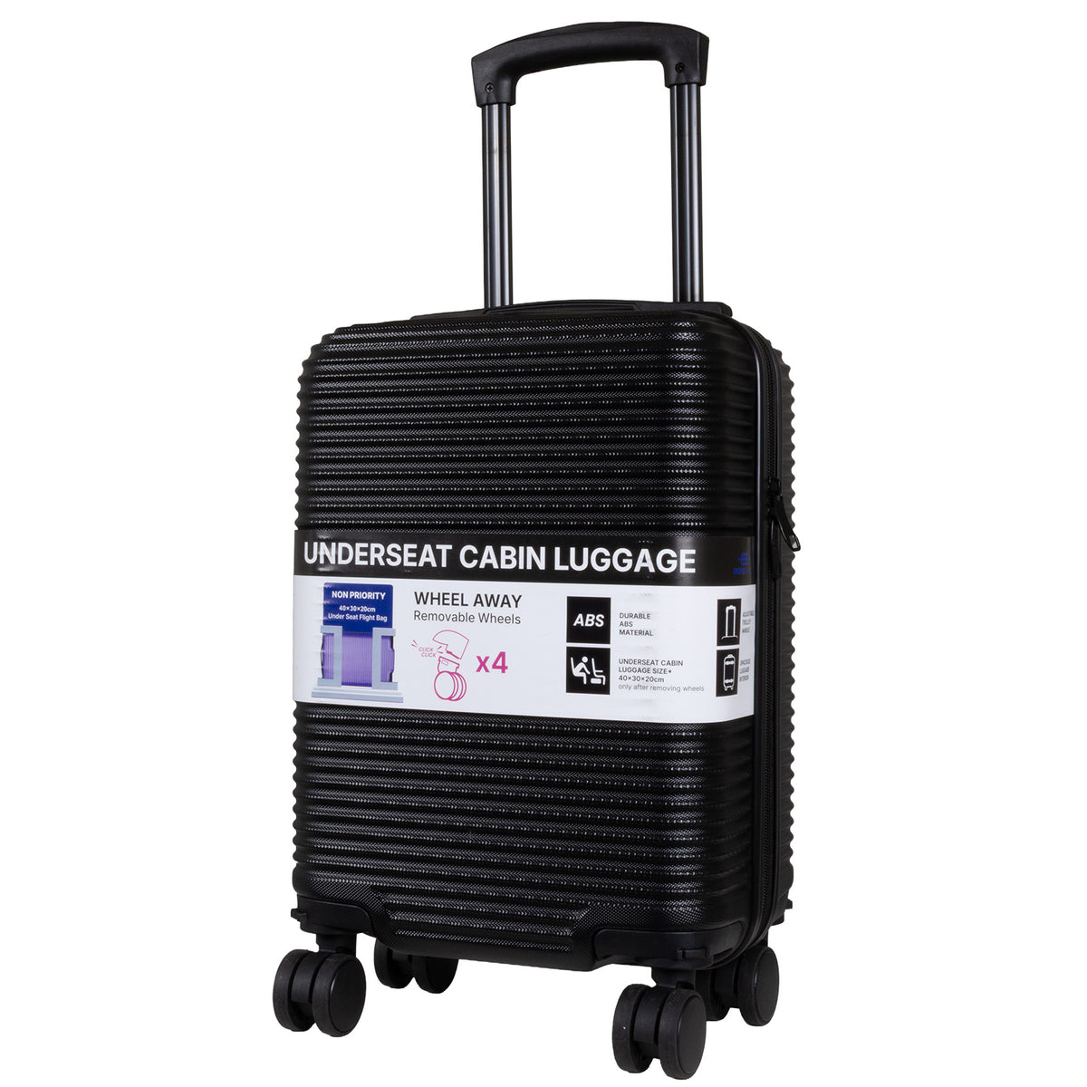 Valise cabine Underseat 40x30x20 cm, en présentoir, 4 couleurs assorties