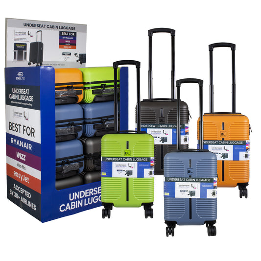 Valise cabine Underseat 40x30x20 cm, en présentoir, 4 couleurs assorties