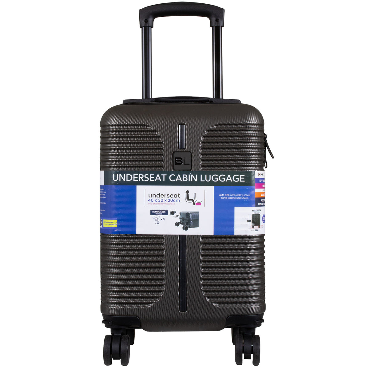Valise cabine Underseat 40x30x20 cm, en présentoir, 4 couleurs assorties