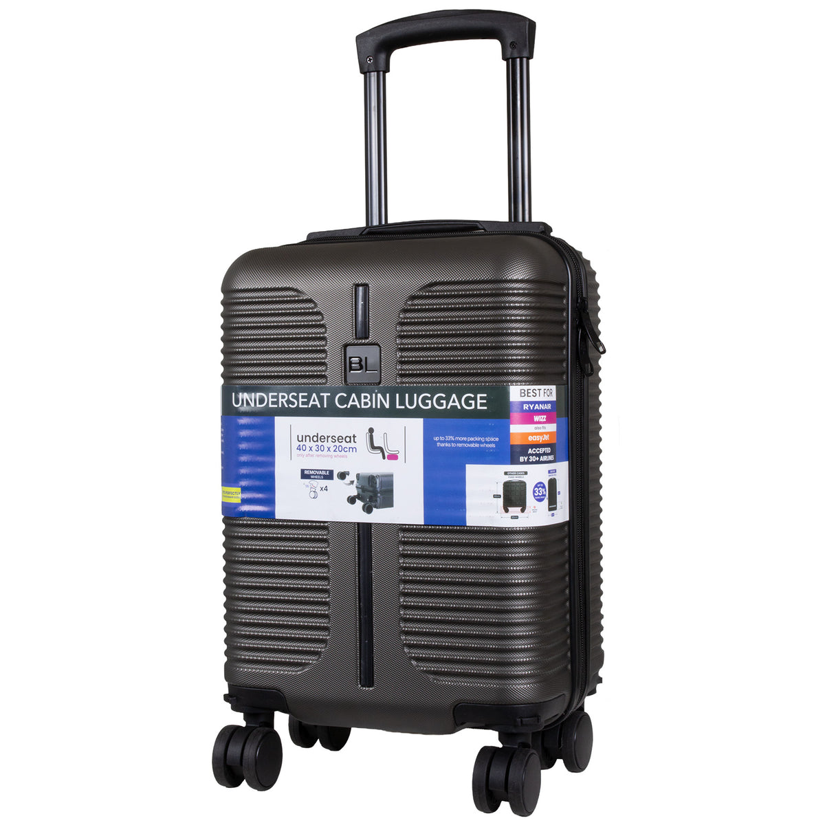 Valise cabine Underseat 40x30x20 cm, en présentoir, 4 couleurs assorties
