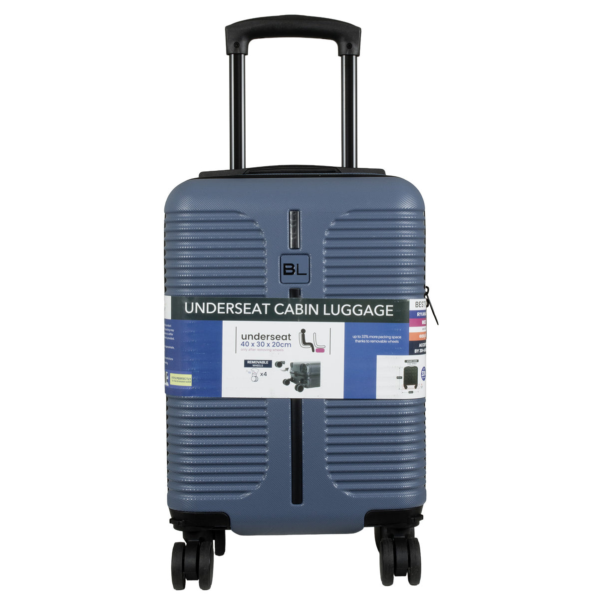 Valise cabine Underseat 40x30x20 cm, en présentoir, 4 couleurs assorties