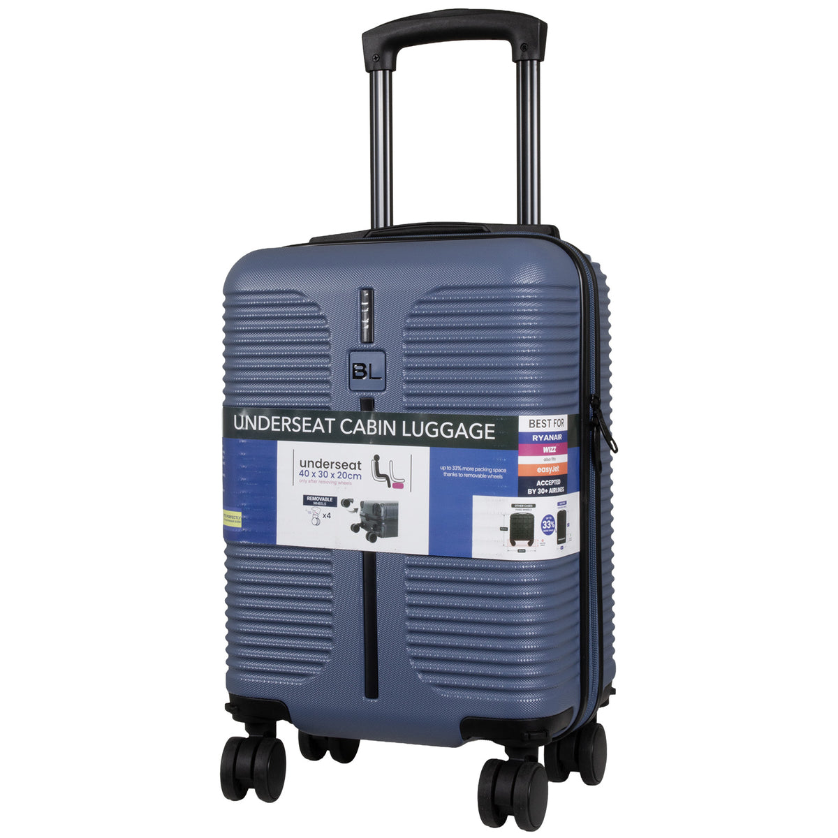 Valise cabine Underseat 40x30x20 cm, en présentoir, 4 couleurs assorties