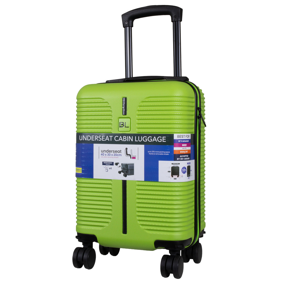 Valise cabine Underseat 40x30x20 cm, en présentoir, 4 couleurs assorties