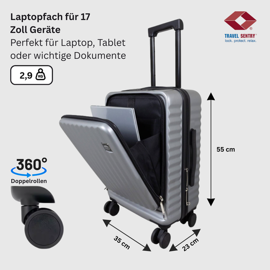 Handgepäck Business-Trolley 55cm mit Laptopfach, Farbe silber