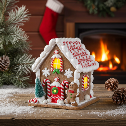 Casa de pan de jengibre LED 14cm, Polyclay, VE-16(4)