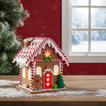 LED Lebkuchenhaus 18cm, Polyclay, VE-8(4)