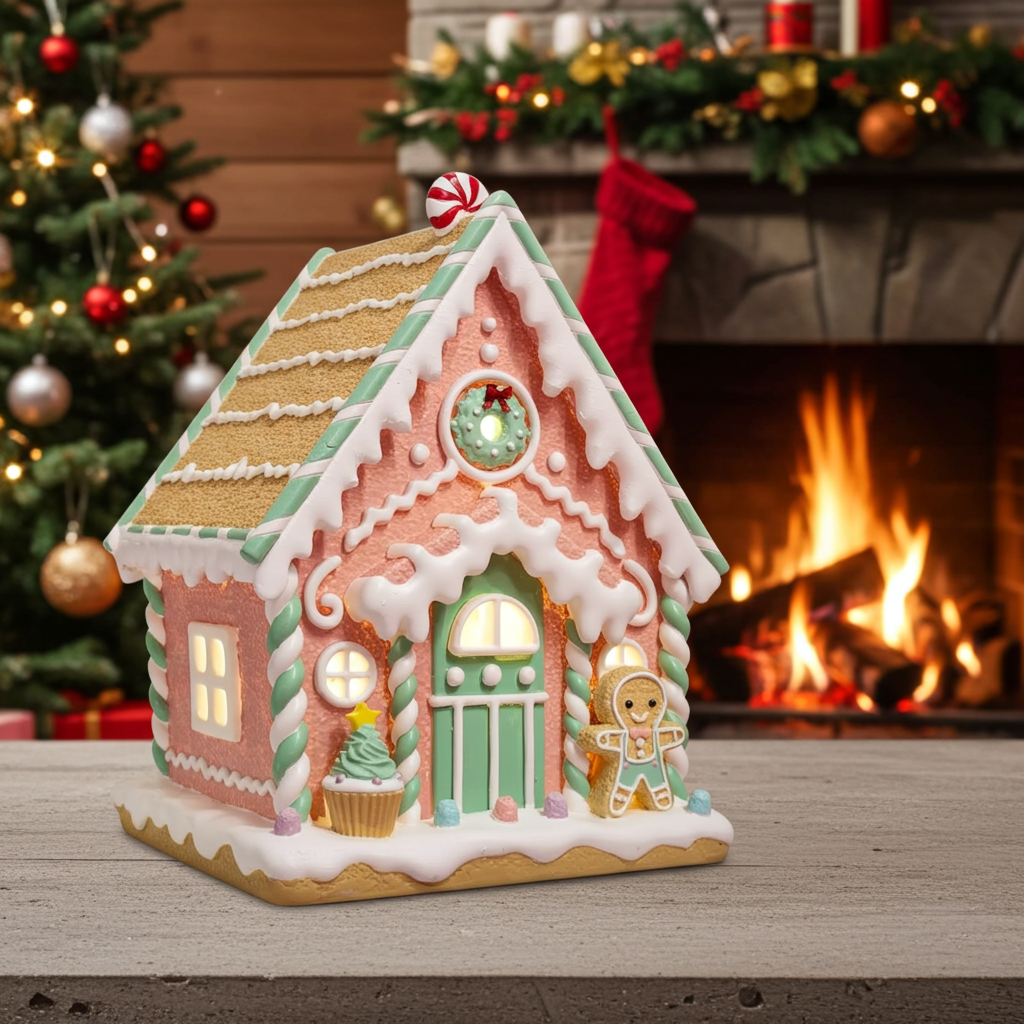 LED Lebkuchenhaus 20x16x25cm, Polyresin, VE-6(1)