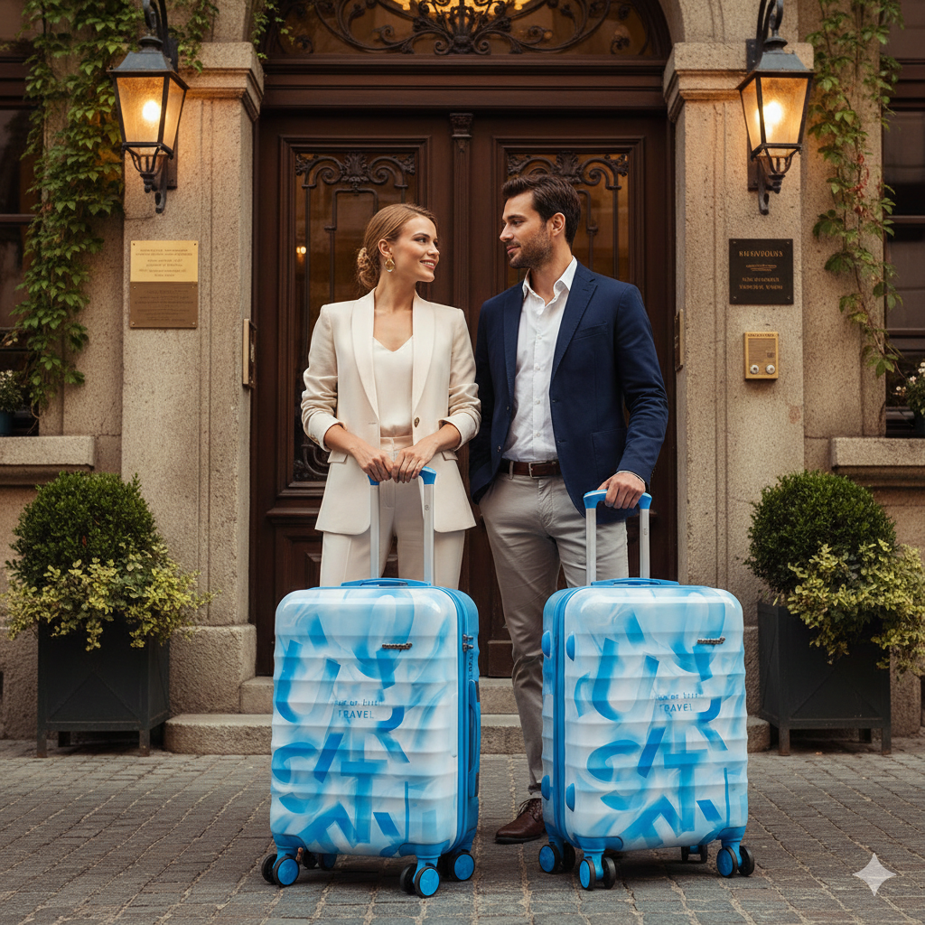 Hartschalen-Motivkofferset 3tlg - Modell Verona - Graffiti Farbe blau-weiß