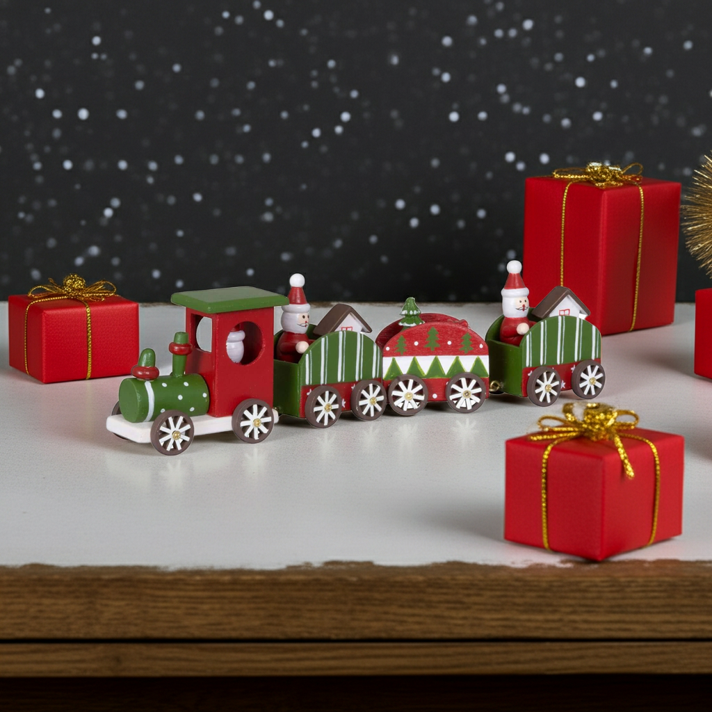 Decoración de mesa tren de madera longitud 26 cm - tren con remolque