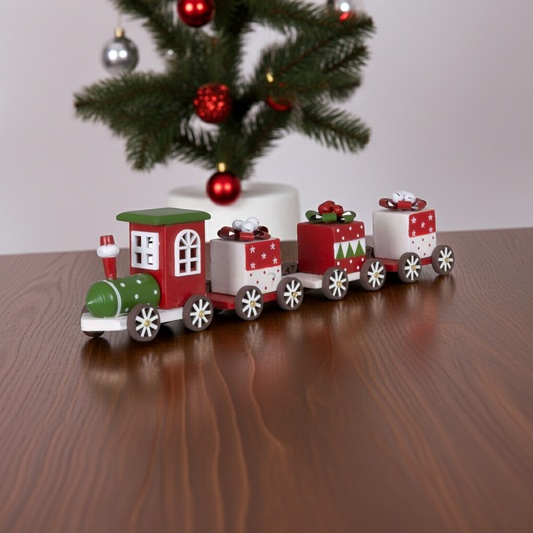 Decoración de mesa tren de madera longitud 30 cm - tren con remolque