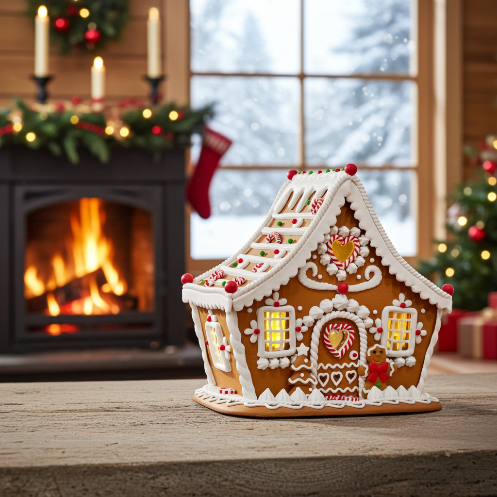Casa de pan de jengibre LED 23cm, Polyclay, VE-4(2)