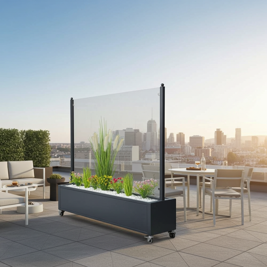 Mobiler Windschutz mit Pflanzkasten 3 Größen 2 Scheiben