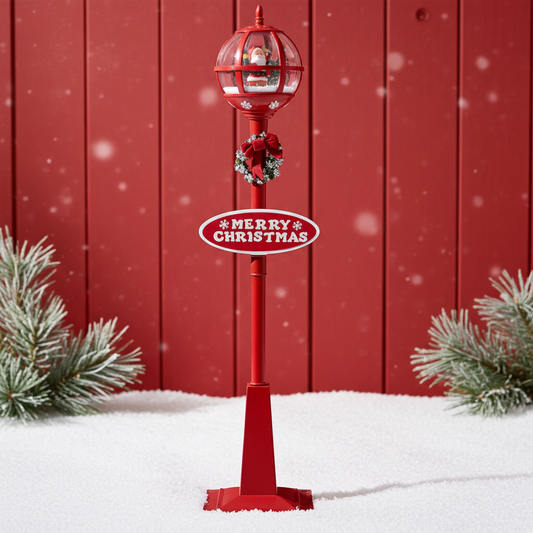 Schneiende Standlaterne 175cm Kugel mit Santa rot, VE-1