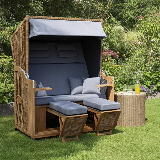 Teak XL beach chair 2-seater semi-recliner gray - ready assembled