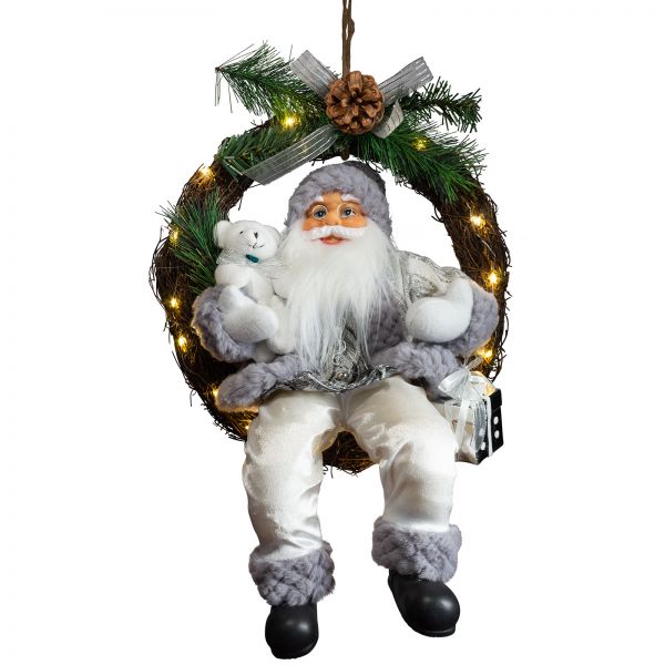 Santa 45cm In Wreath With LED