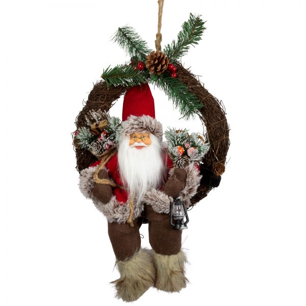 Santa 30cm In Wreath With LED